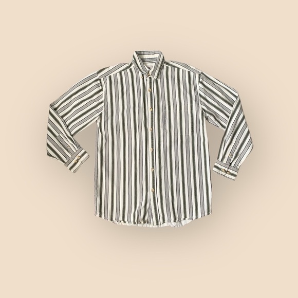 Green and white stripes vintage faded glory long sleeve button down shirt - Picture 1 of 7